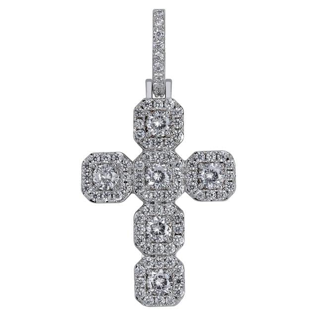 DEVE LUCKY Iced Out Cross Pendant Necklace Mens/Women Micro Paved AAA CZ Gold Silver Color Charm Chains Jewelry - Cuban Chain - P18120010-S -T28