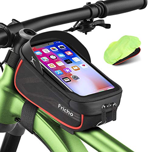 Fricho Bike Frame Bags Waterproof, Mountain Bike Accessories, Bicycle Phone Holder 6.5”,Cycling Mens Gifts for Christmas,Stocking Stuffers for Him Husband Dad Boyfriend,Anniversary Birthday Ideas