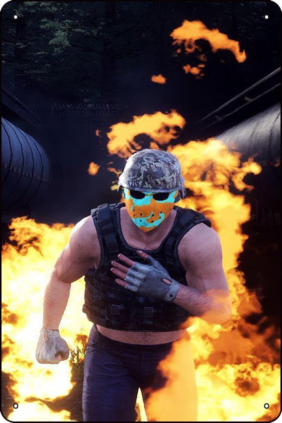 Masked Player Running H1Z1 Battle Royale Game Vintage Tin Sign Poster Wall Art Decor Public Sign Metal Tin Sign 8x12 Inches
