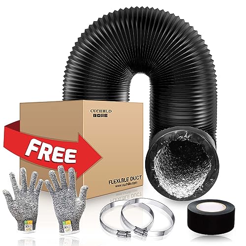 Cuchiilo Dryer Vent Hose 4 Inch Duct Dryer Hose Dryer Exhaust Hose 8 Feet Long Flexible Duct,for Heating Cooling Ventilation Exhaust,with Premium Clamps,Cutting-Resistant Gloves,Insulated Tape