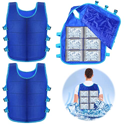 Jexine 2 Pcs Cooling Vest with 48 Pcs Ice Pack Adjustable Ice Vest for Men Women Hot Weather Working Running (Blue)