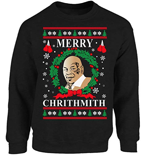 Vizor Merry Chrithmith Christmas Sweatshirt Mike Tyson Ugly Christmas Sweater Black L