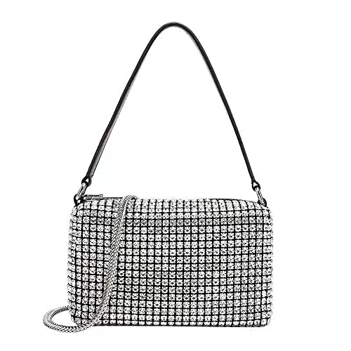 NOGUTU Crystal Crossbody Bag Silver Rhinestone Purse Silver Purse for Prom Evening Bag for Women