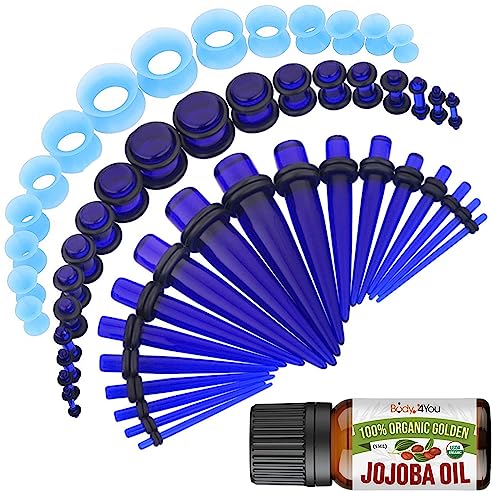 BodyJ4You 54PC Ear Stretching Kit 14G-12mm - Aftercare Jojoba Oil - Royal Blue Acrylic Plugs Gauge Tapers Silicone Tunnels - Lightweight Expanders Men Women