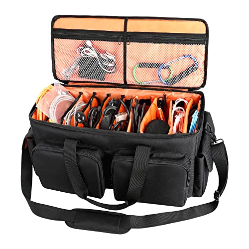 SAVIOUR DJ Cable File Bag, Detachable Padded Bottom and Adjustable Dividers, Stores Music, Audio, and Visual Cabling, Portable Travel Storage and Studio Organization (Orange)