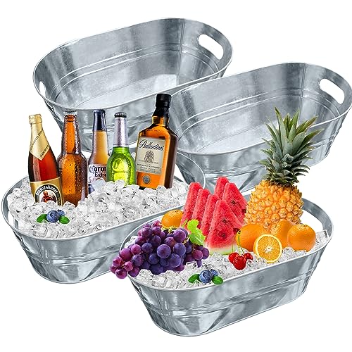 4PCS 4 Gallon Galvanized Tub with Carry Beer Drink Storage Cooler Metal Beverage Ice Tub Galvanized Ice Buckets for Party