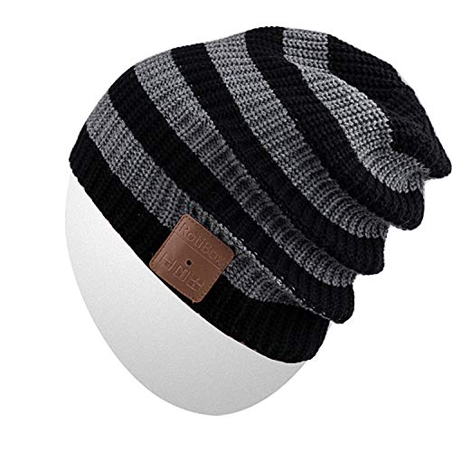 Rotibox Winter Fashional Bluetooth Beanie Hat Music Cap with Wireless Headphones Headsets Earphones Removal Speakers Mic Hands Free for Running Skiing Snowboard Skating Hiking, Black …