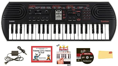 Casio SA-81 44-Key Mini Keyboard Bundle with Power Supply, Key Stickers, Instructional Book, Austin Bazaar Instructional DVD and Polishing Cloth