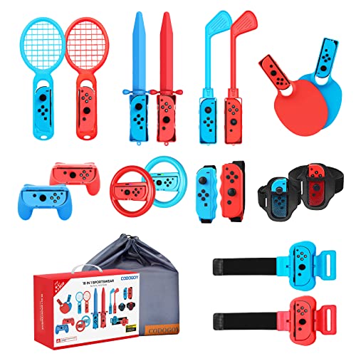 Switch Sports Accessories - CODOGOY 18 in 1 Switch Sports Accessories Bundle with Extra Carry Bag for Nintendo Switch Sports, Family Accessories Kit Compatible with Switch/Switch OLED Sports Games