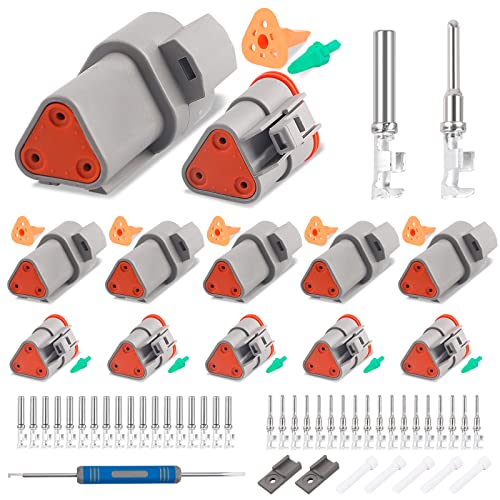 JRready ST6327-3 3 Pin Deutsch DT Gray Connector, Waterproof Electrical Wire Connectors with Size 16 Stamped Contacts and Sealing Plugs for Truck, Motorcycle, Off-Road Vehicles, Marine, Extreme Sports