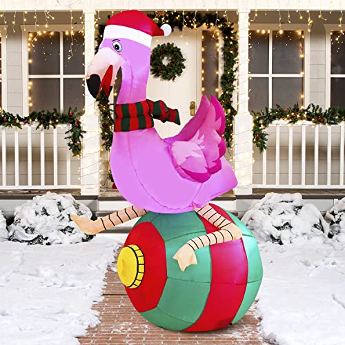 Joiedomi 6 ft Christmas Inflatable Flamingo on Ornament Decorations, Blow Up Inflatables with Build-in LEDs for Christmas Party Indoor, Outdoor, Yard, Garden, Lawn Décor, Holiday Season