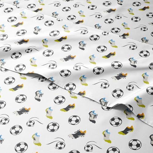 Kids Soccer Full 4 Piece Sheet Set – Boys, Girls, Teens, Toddler – Easy Fit Deep Pockets – Breathable, Hotel Quality Bedding Sheets - Machine Washable – Wrinkle Free – Cute, Cozy, Soft – by CGK Linens