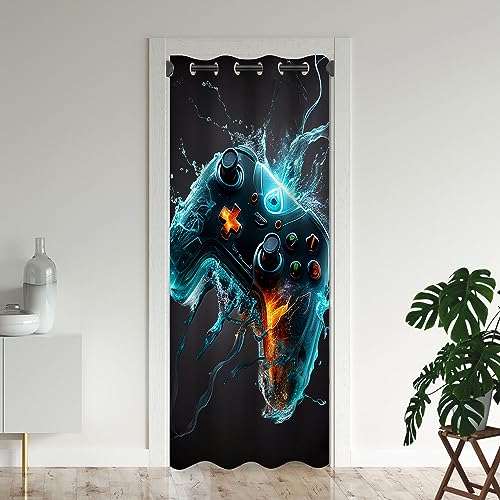 Game Gamepad Door Curtains for Doorways, Gamer Controller Playroom Joystick Blackout Curtain for Kids Bedroom Closet, Grommet Thermal Insulated Privacy Door Drapes for Room Divider, 42'W x 80'L