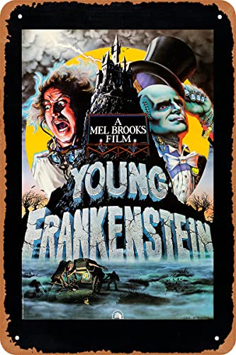 Bheuriza Young Frankenstein Horror Movie Poster Classic Movie Tin Sign Metal Signs Wall Art Decor Home Bar Decorations 12x8 Inch