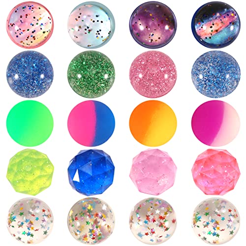 Ayfjovs 20 Pieces 5 Styles Bouncy Balls, 32mm Rubber Balls, Small Bouncy Balls for Kids Party Favors, Prizes, Christmas Goodie Bags, Birthday Party