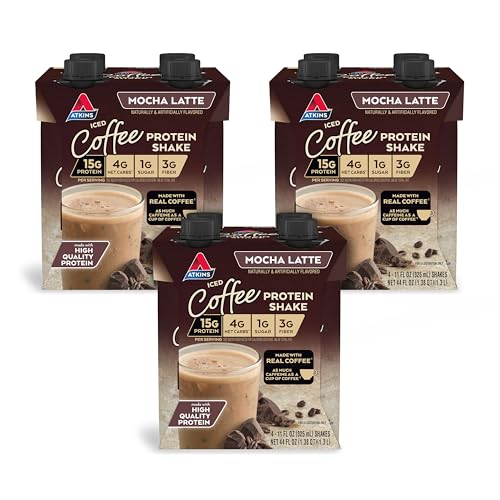 Atkins Mocha Latte Iced Coffee Protein Shake, 15g Protein, Low Glycemic, 4g Net Carb, 1g Sugar, Keto Friendly