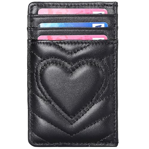 AUNER LEATHER Slim RFID Blocking Credit Card Holder for Women, Quilted Leather Card Case Wallet, Black
