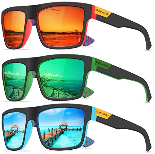 DioKiw 3PACK Polarized Sunglasses for Men Sporty Style Design Driving Travel Sun Glasses Lightweight Square Frame UV Protection Goggles
