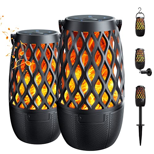 Outdoor Bluetooth Speaker with Light, Decor, Tech Gadget Cool Stuff, Sync up to 100 Wireless Portable Speaker with Wall Mount/Stake/Hook, Waterproof for Patio/Yard/Party/Camping, 2 Pack