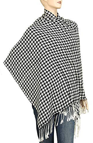Falari Women's Woven Pashmina Shawl Wrap Scarf 80' x 27' (Black & Cream)