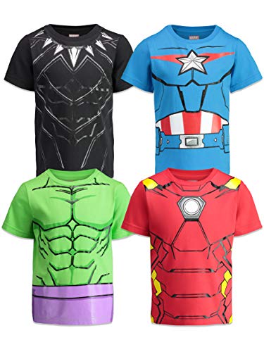 Marvel Avengers Iron Man Captain America Black Panther Little Boys 4 Pack Athletic T-Shirts 6