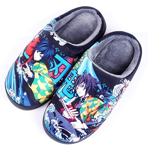WANHONGYUE Anime Demon Slayer Tomioka Giyuu Slippers Women Men Fuzzy House Slippers Winter Anti-slip Indoor and Outdoor Slip on Shoes
