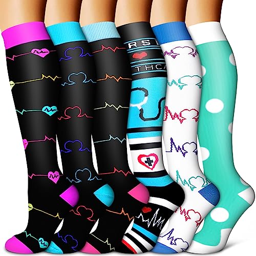 BLUEENJOY Copper Compression Socks for Women & Men (6 pairs) - Best Support for Nurses, Running, Hiking, Recovery