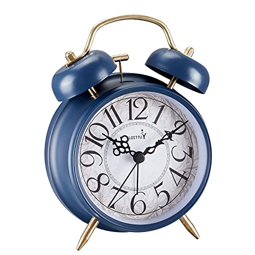 FLOITTUY Loud Alarm for Deep Sleepers 4'' Retro Twin Bell Alarm Clock with Backlight for Bedroom and Home Decoration (Retro Blue)