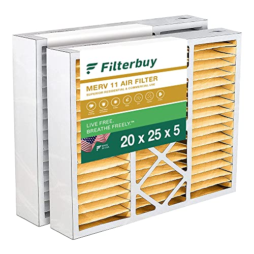 Filterbuy 20x25x5 Air Filter MERV 11 Allergen Defense (2-Pack), Pleated HVAC AC Furnace Air Filters for Honeywell FC100A1037, Lennox X6673, Carrier, and More (Actual Size: 19.88 x 24.75 x 4.38 Inches)