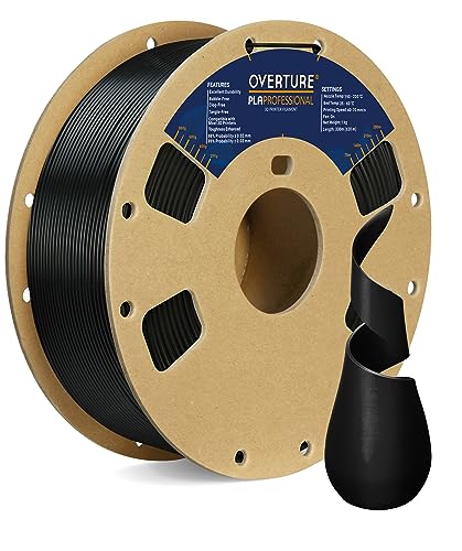 OVERTURE PLA Plus (PLA+) Filament 1.75mm PLA Professional Toughness Enhanced PLA Roll, Cardboard Spool, Premium PLA 1kg(2.2lbs), Dimensional Accuracy 99% Probability +/- 0.03mm (Black)