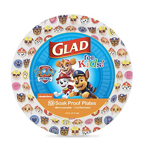 Glad for Kids Paw Patrol Emoji Paper Plates|Paw Patrol Plates for Kids|Heavy Duty Disposable Paper Plates for All Occasions|Paw Patrol Emojis 8.5' Round Plates 20ct|Kids Plates, Disposable Plates