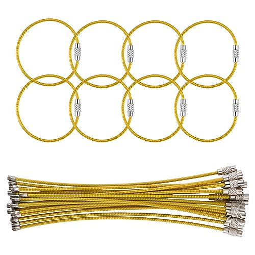 Bidponds 25 Pack Wire Keychain Cable,5.9 Inches Nylon Coated Stainless Steel Key Ring,Luggage Tag Loops,2mm Twist Barrel,Yellow
