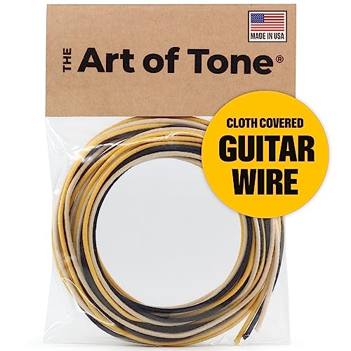 The Art Of Tone Gavitt Cloth Wire, 22 Gauge Guitar Wire, Pushback Wire for Electric Guitar Upgrades Kits, and Wiring Harness, 22awg 7-Strand Pre-tinned Copper Wire 10ft of Each Black/White/Yellow