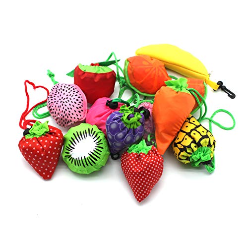 YUYIKES 10PCS Fruits Reusable Grocery Shopping Tote Bags Folding Pouch Storage Convenient for Travel