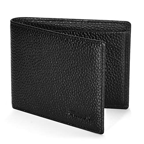 Fadiant I Slim Wallet for Men -Thin Bifold Genuine Leather RFID Blocking Minimalist Stylish Front Pocket Mens Wallets (Black-pebble Leather-Pull Tab)