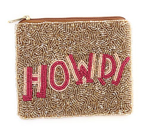 Twine and Love HOWDY Coin Purse Pouch, Coin Purse Pouch, Beaded Coin Purse, Cute Coin Brown