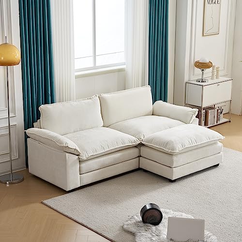 Karl home Sectional Sofa Modern Deep Seat Sofa Couch with Ottoman, Chenille Sofa Sleeper Comfy Upholstered Furniture for Living Room, Apartment, Studio, Office, Beige