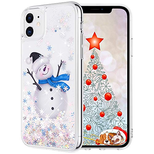 Maxdara Christmas Case for iPhone 11, Merry Christmas Snowman Pattern Glitter Liquid Bling Sparkle Cute Case for Girls Children Women Gifts Christmas Case for iPhone 11 6.1 inches(Snowman)