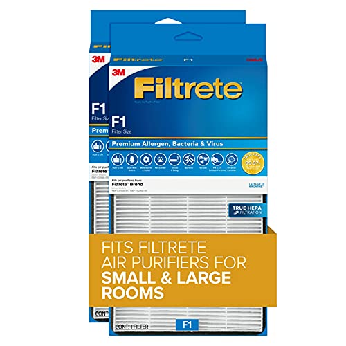 Filtrete F1 Room Air Purifier Filter, True HEPA Premium Allergen, Bacteria, & Virus, 12 in. x 6.75 in., 2-Pack, Works with Devices: FAP-C01BA-G1, FAP-T02WA-G1 and FAP-ST02N