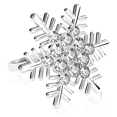 ZeeDix Set of 6 Sliver Snowflake Christmas Napkin Rings for Dinning Table Setting- Rustic Dinner Tables Setting Decoration for Wedding Receptions, Christmas, Thanksgiving Holiday Party Dinner Parties