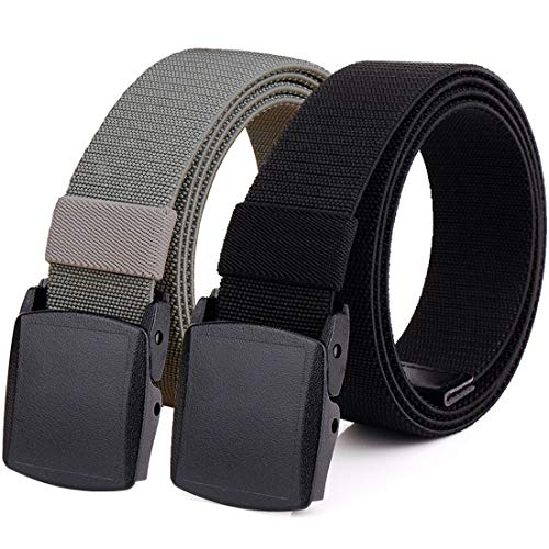 HOANAN 2-Pack Elastic Stretch Belt, Men’s Plus Size No Metal Nylon Tactical Hiking Belt(black/grey-up to 50')