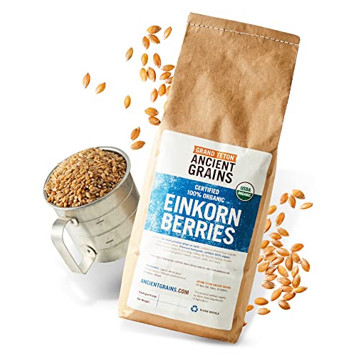 Grand Teton Ancient Grains - 100% Organic Einkorn Berries, Premium Food-Grade Farro Piccolo, Einkorn Wheat Berries, Einkorn Farro Grain For Milling into Flour, Sprouting, Baking, Salad, Pilafs, & Soups, 5 lbs