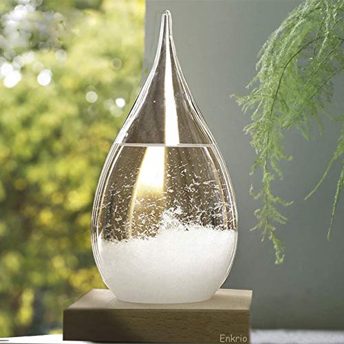 Enkrio Storm Glass Weather Predictor, Weather Station Weather Forecaster with Wood Base, Creative Crystal Glass Bottle for Home & Office Decoration (L)