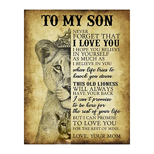 To My Son Never Forget That I Love You - Motivational Wall Art Print - Inspirational Wall Decor For Boy’s Room Decor, Family Decor, Living Room Decor, Unframed Lioness Image Print - 11x14”