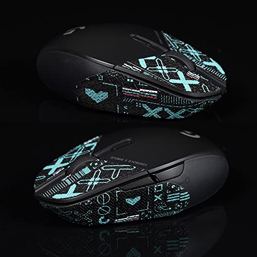 Hokeyio TBTL Non Slip Mouse Stickers Handmade Suck Sweat Grips Skates for Logitech Shroud 303 G316 Wireless Only Grips(Print-Set Blue)