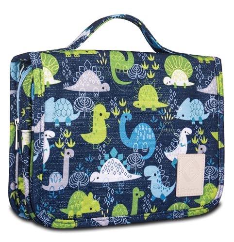 Eudora Hanging Travel Toiletry Kit Bag for Men and Boys, Waterproof Travel Organizer, Cute Dinosaur Snake Cartoon Cosmetic Weekender Bag with 360 Rotatable Hook (Blue)