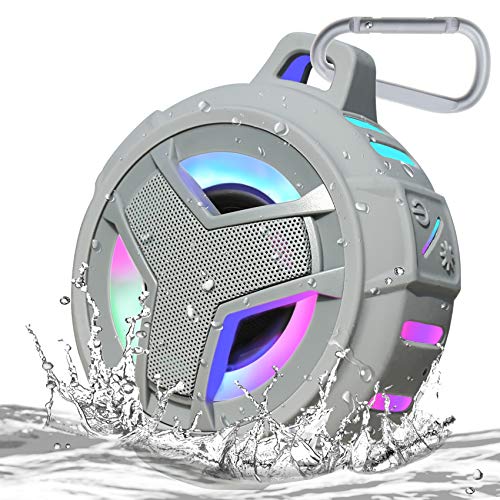 EBODA Shower Bluetooth Speaker, IPX7 Waterproof Portable Floating Speaker with Loud HD Sound, True Wireless Stereo LED Light, 24H Play for Pool Beach, Gifts Men, Women - Gray