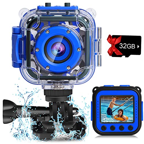PROGRACE Kids Waterproof Camera for Boy Toys - Gifts for Boy Waterproof Digital Camera Underwater Video Camera for Kids Age 3-14 Year Old Birthday Presents with 32GB Card