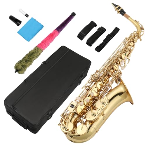 Ktaxon Alto Saxophone Drop E Flat Brass Sax Beginner Sax Full Kit with Mouthpiece, Carrying Case, Gloves, Cleaning Cloth Bar, Detachable Strap, Shoulder Strap, Reed