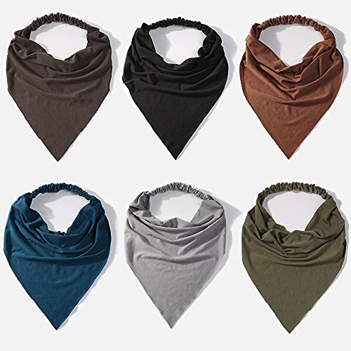 6 Pack Scarf Headband for Women - Elastic Large Boho Triangle Bandana Head Scarves with Clips Non Slip Solid Color Hair Kerchief for Teen Girls